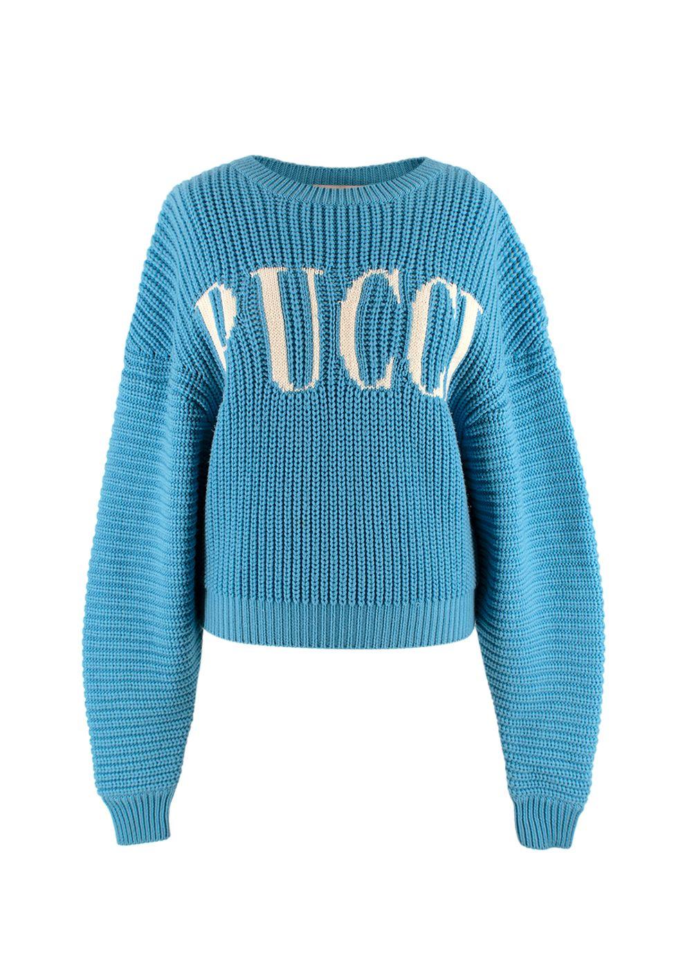 Emilio Pucci Blue Logo Merino Wool Jumper