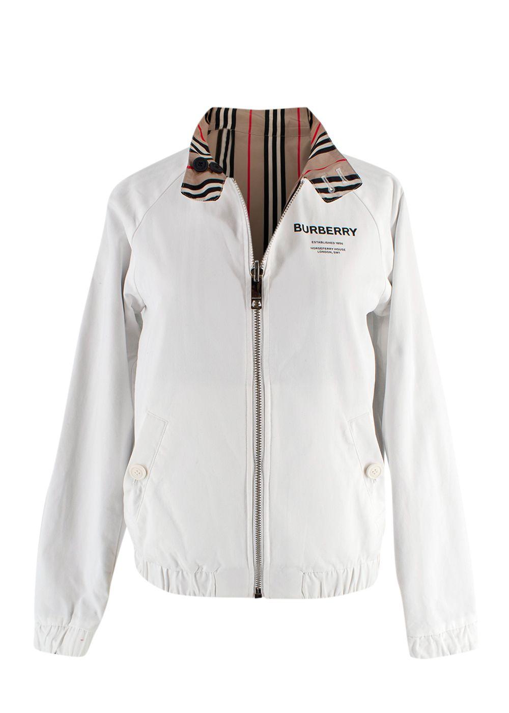 white sports coat with Burberry print
