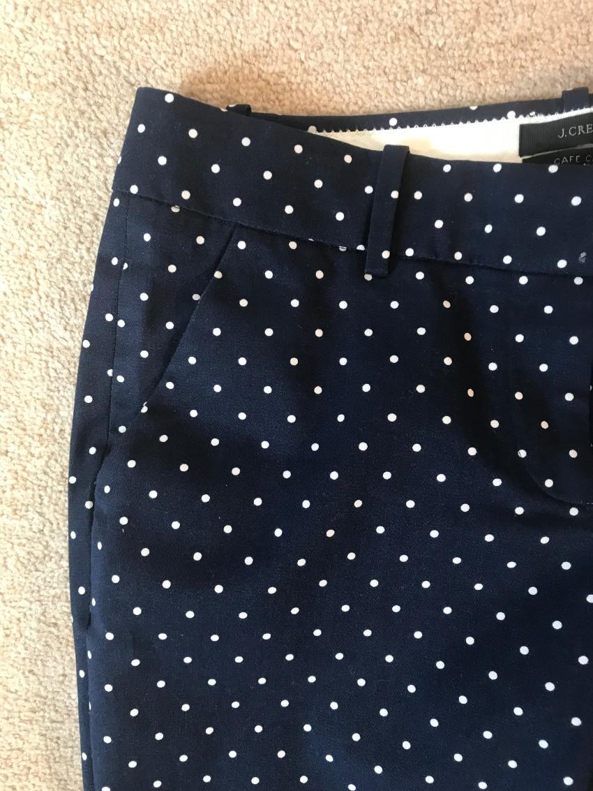 J. Crew Cafe Capri navy polka dot stretch pants