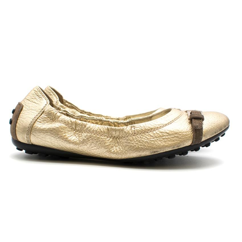 Tod's Gold Driving Ballerinas