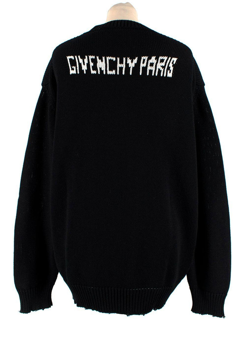 Givenchy Black Distressed Knitted Oversize Logo Jumper