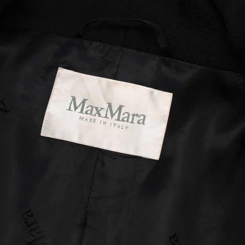 MaxMara Black Camel Hair Wrap Coat with Fur Cuffs