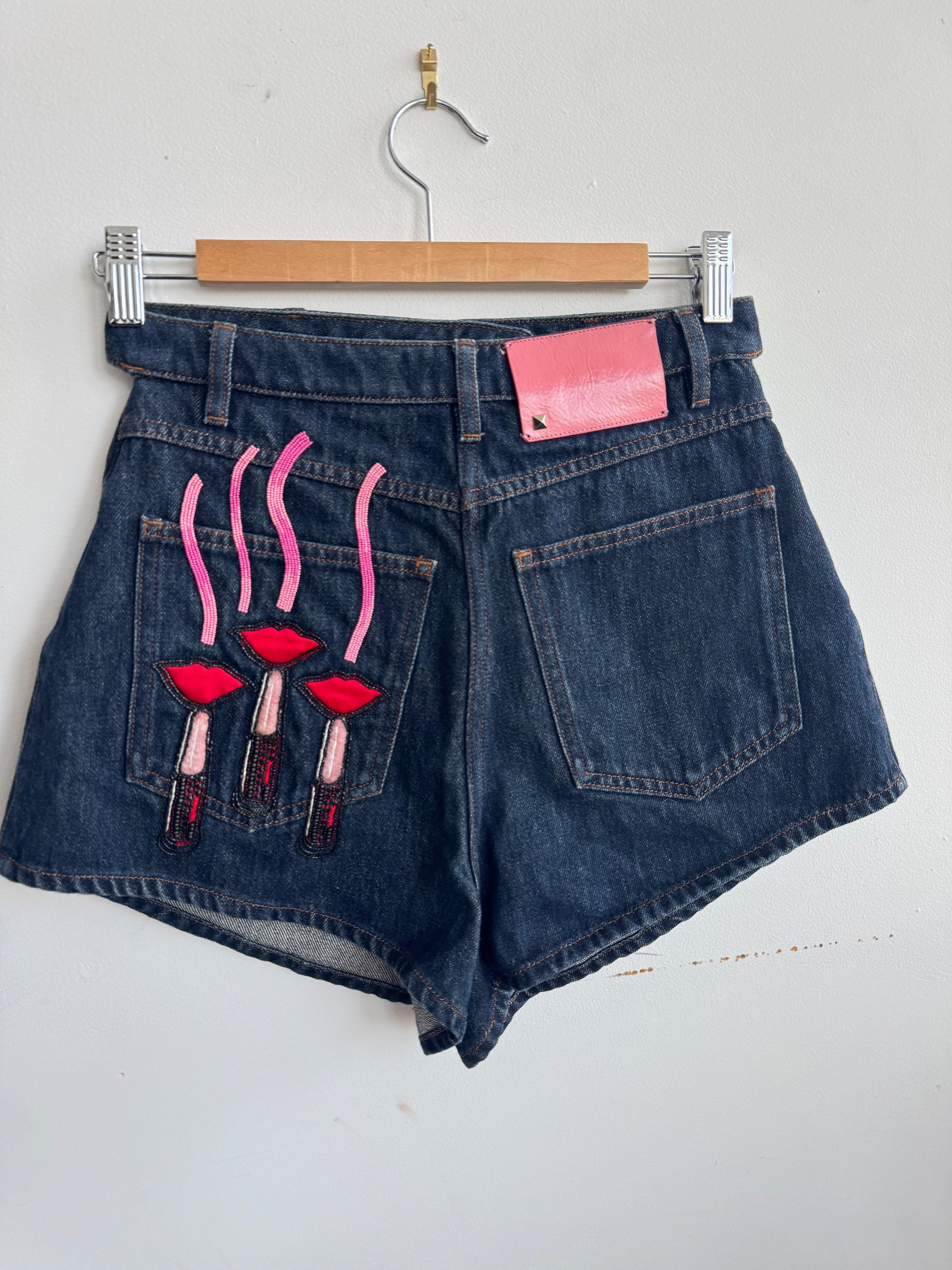 Valentino Cut Out Denim Shorts