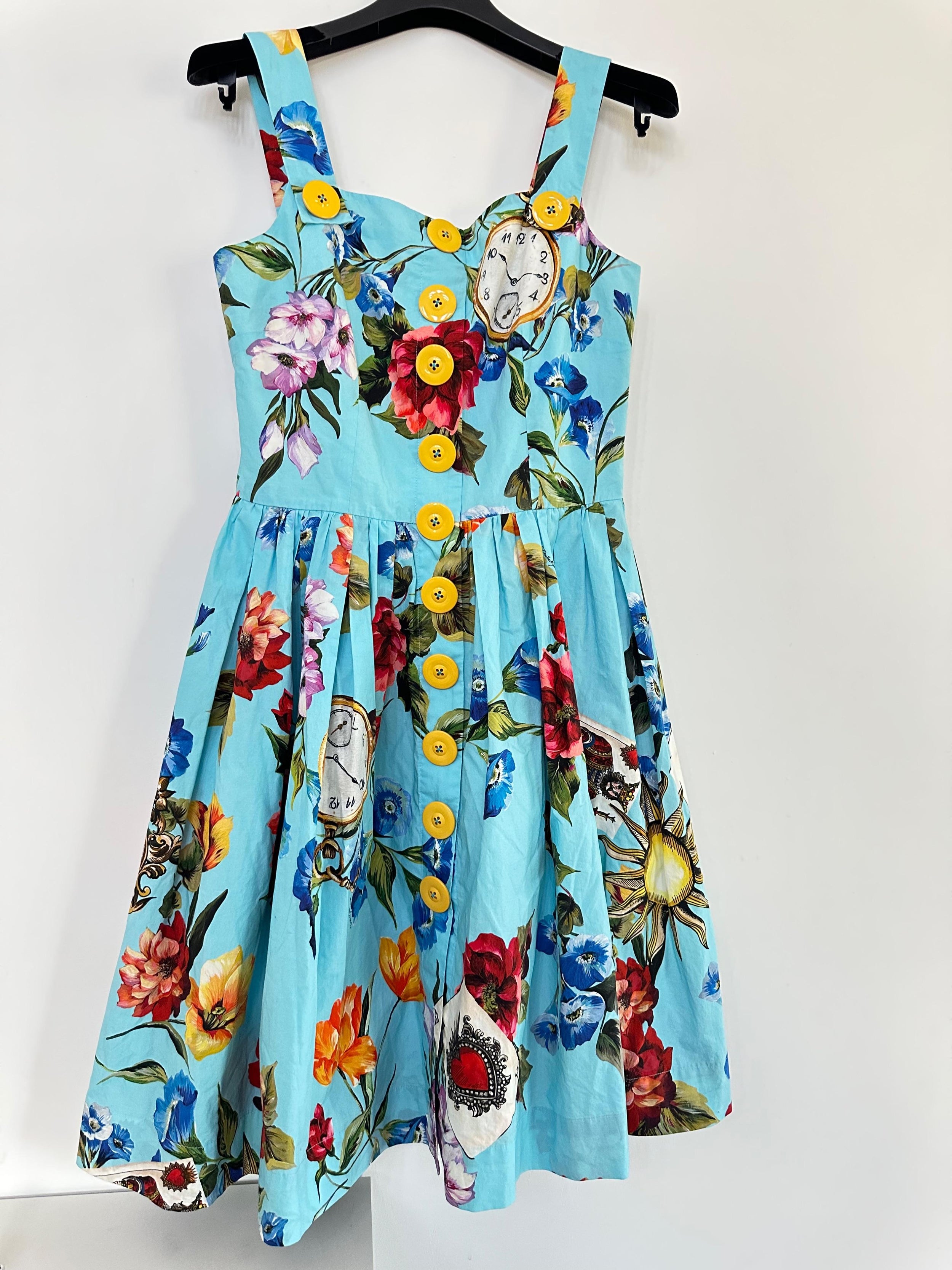 Blue Floral Print Cotton-poplin Dress