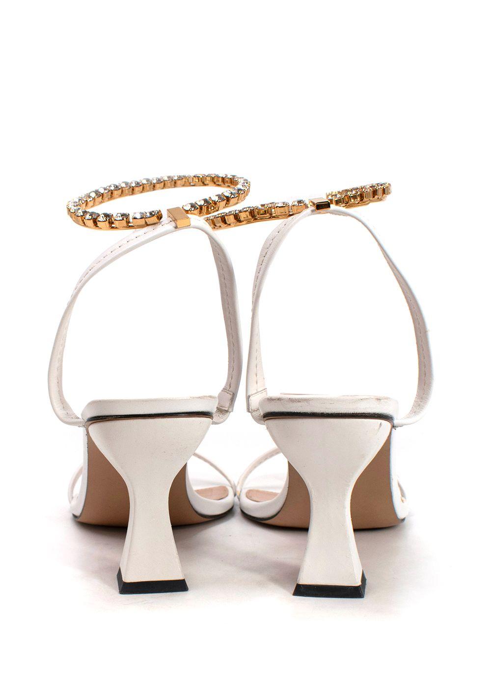 JW Anderson White Crystal Embellished Square Toe Leather Mules
