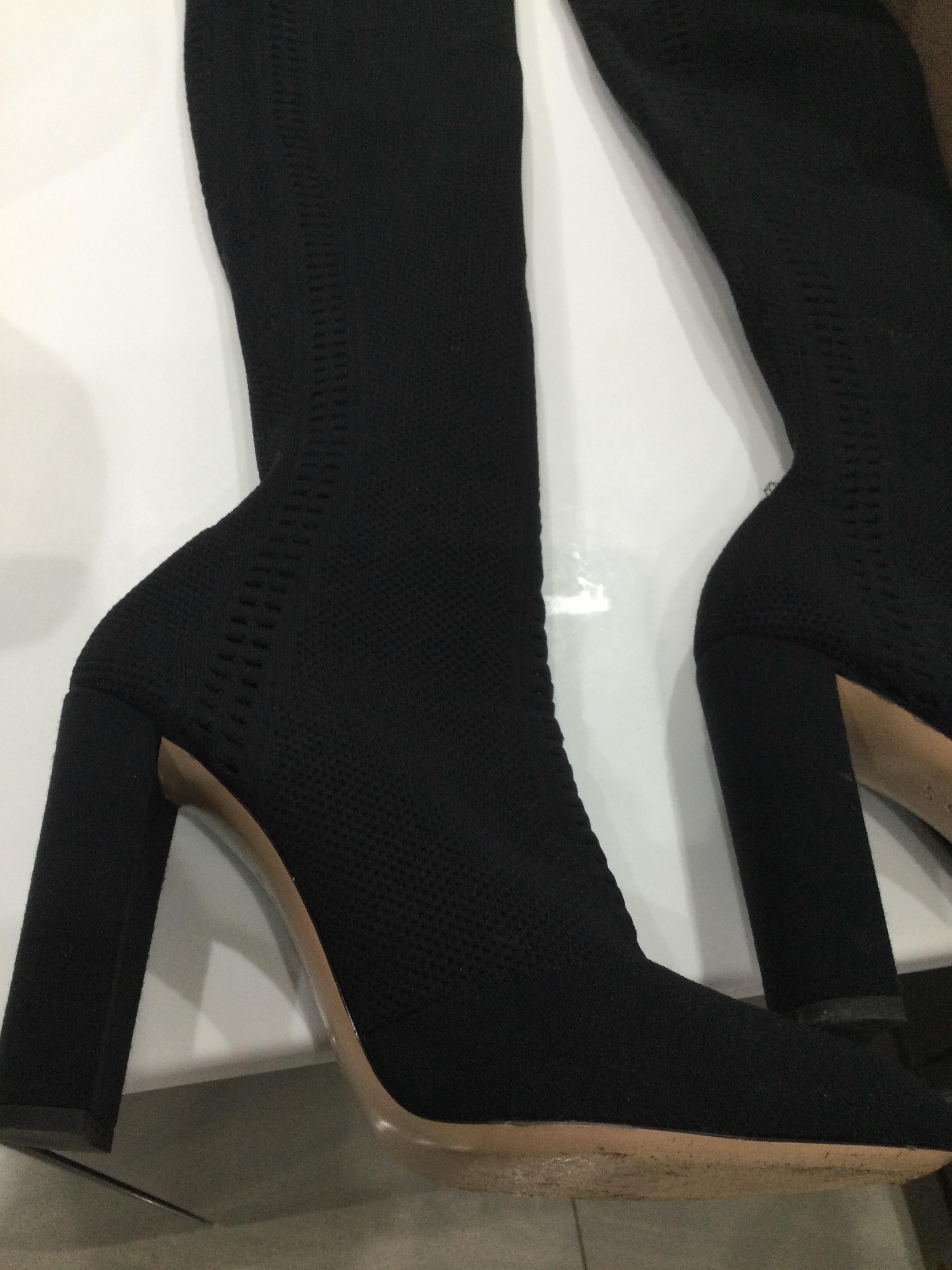 105 perforated stretch-knit over-the-knee boots