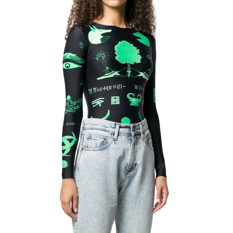 Marine Serre Black & Green Hieroglyphic Print Top
