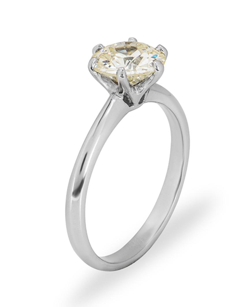 18kt White Gold European Cut Diamond Engagement Ring - Size N