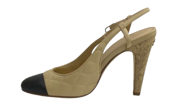Chanel Beige Lambskin Cork Slingback Heels