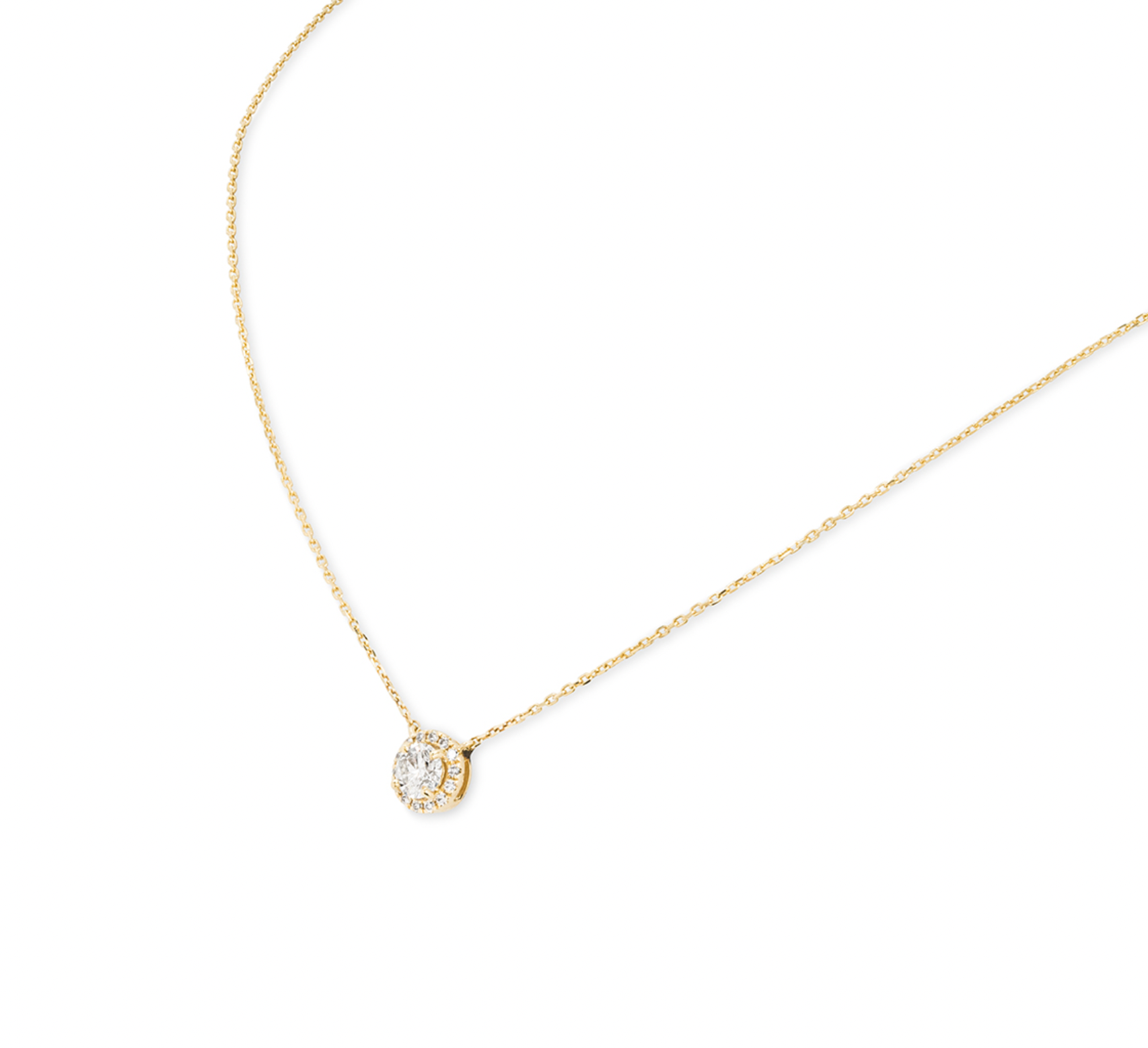 18ct yellow gold & white diamond Halo necklace 0.53ct