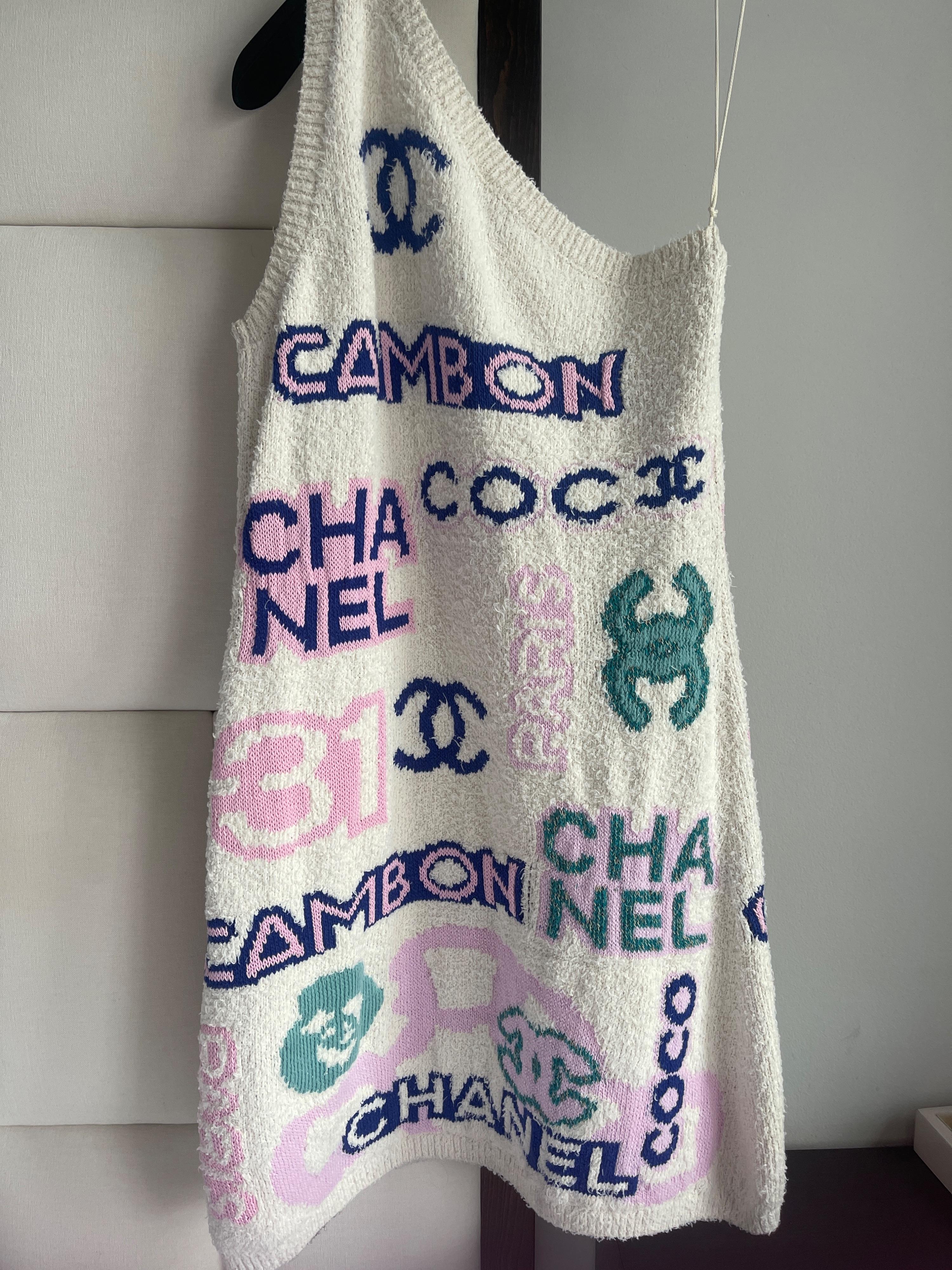 Chanel One Shoulder Knitted Logo Mini Dress