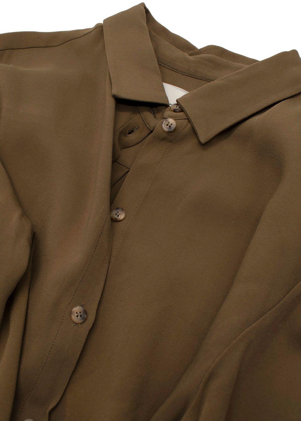 Asceno Green Khaki London Oversized Crepe Shirt