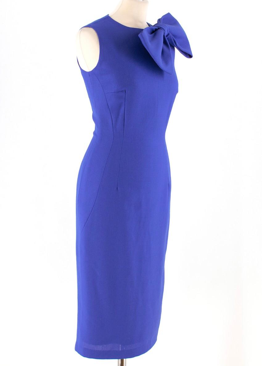 Philip Armstrong bow-detail blue wool-crepe dress