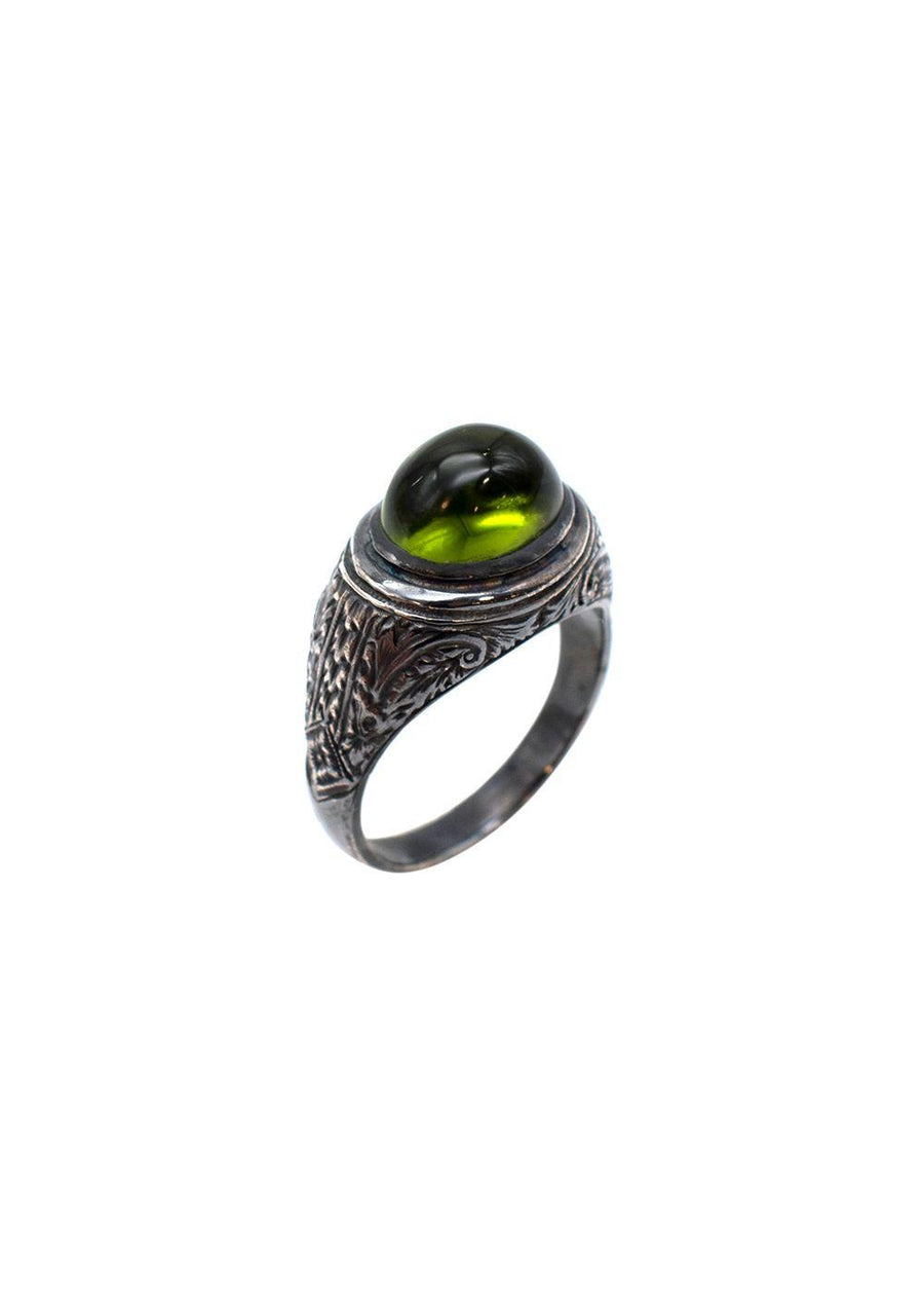 sterling silver & green quartz signet ring - size 6