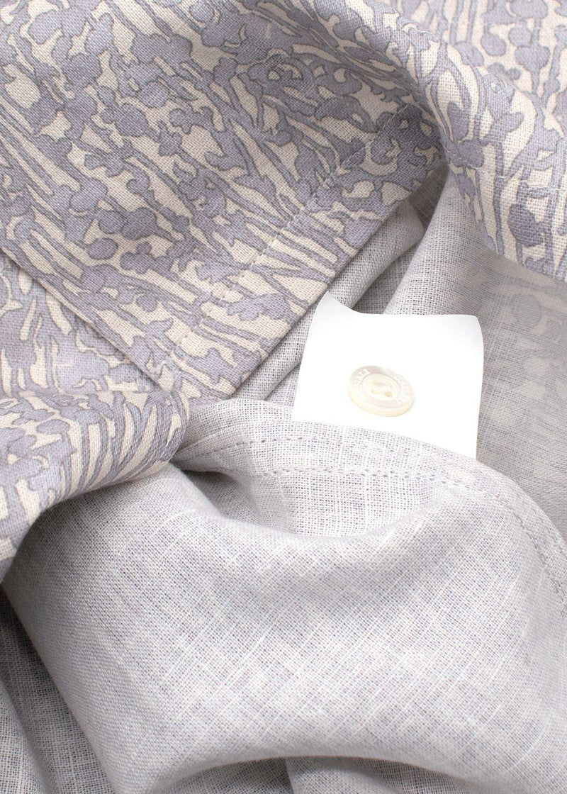 Canali Grey Botanical Pattern Short Sleeve Linen Shirt