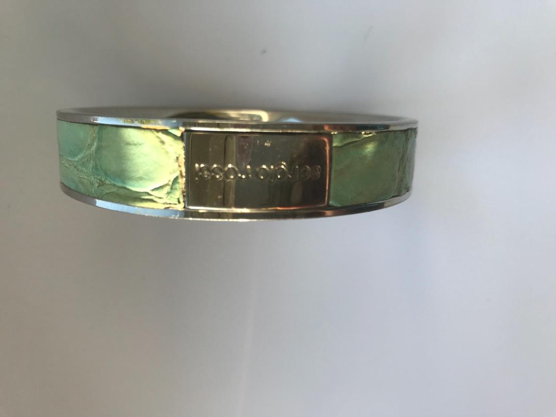 Sergio Rossi Steel & Exotic Leather Bangle