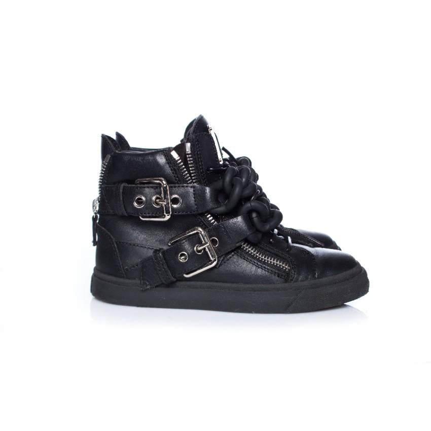 Giuseppe Zanotti Black Double Chain Leather High Top Sneakers