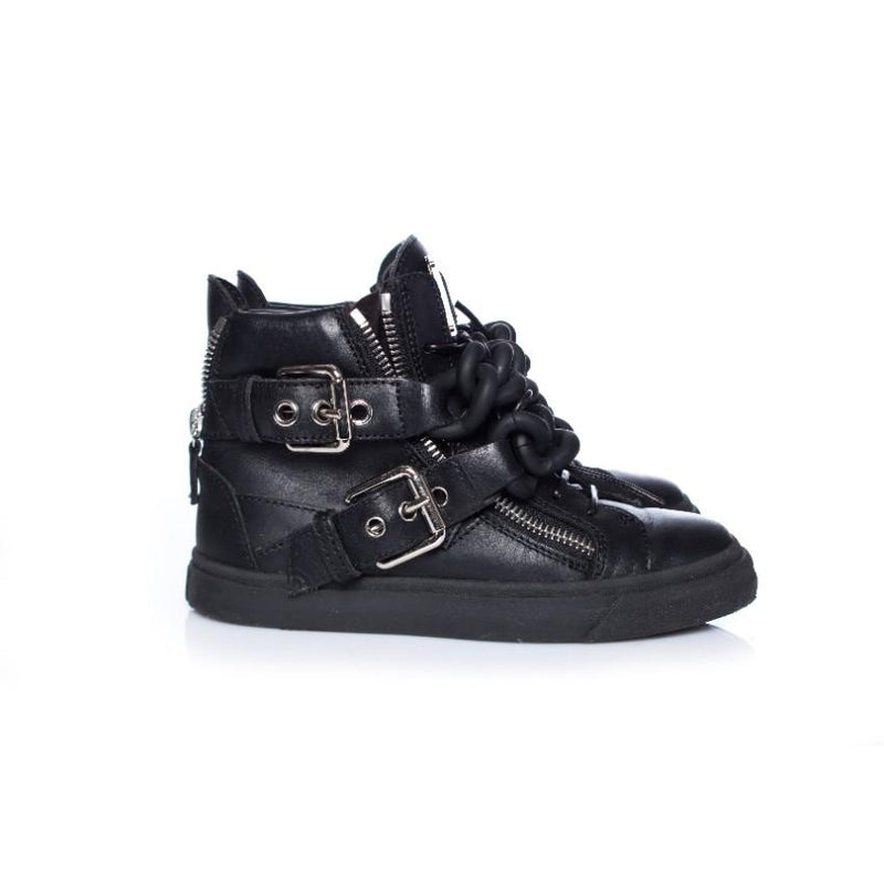Giuseppe Zanotti Black Double Chain Leather High Top Sneakers