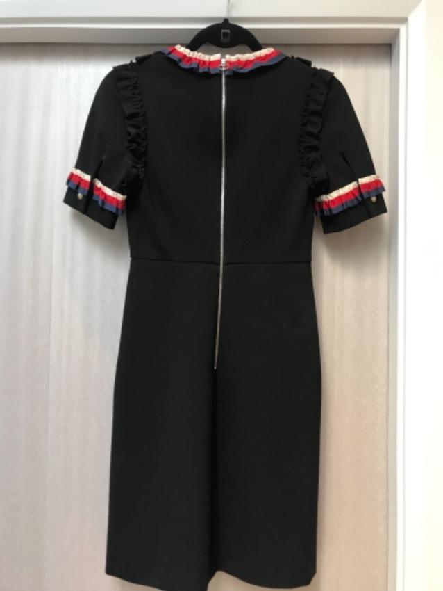 Gucci Black Web Trim Ruffled Dress