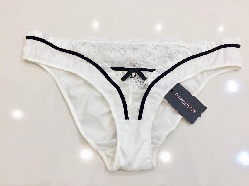 Chantal Thomass Paris Ivory Leavers Lace Half Cup Bra & Brief Set