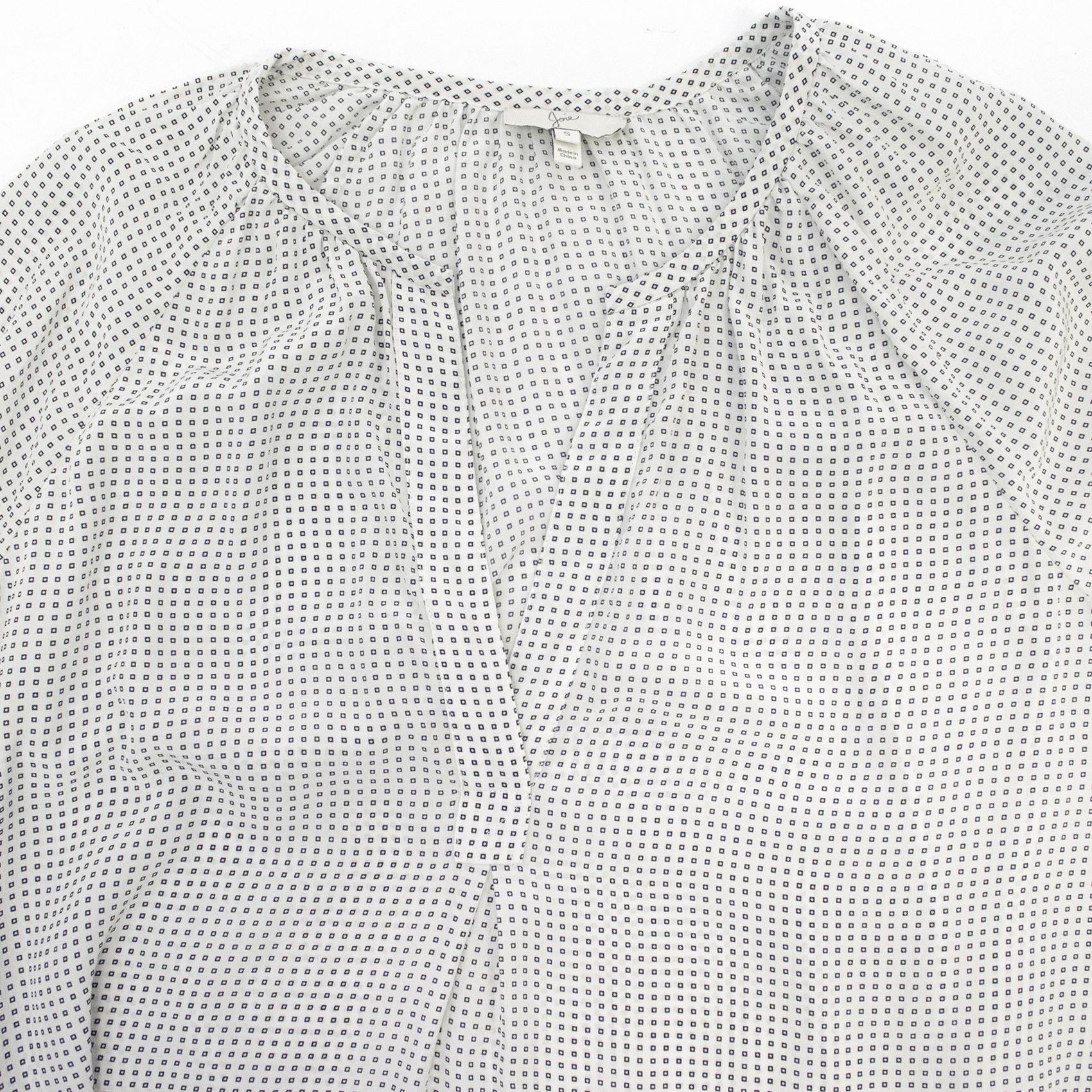 Joie Off-White Silk Blouse with Blue Square Print