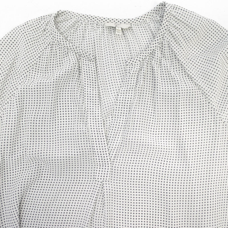 Joie Off-White Silk Blouse with Blue Square Print