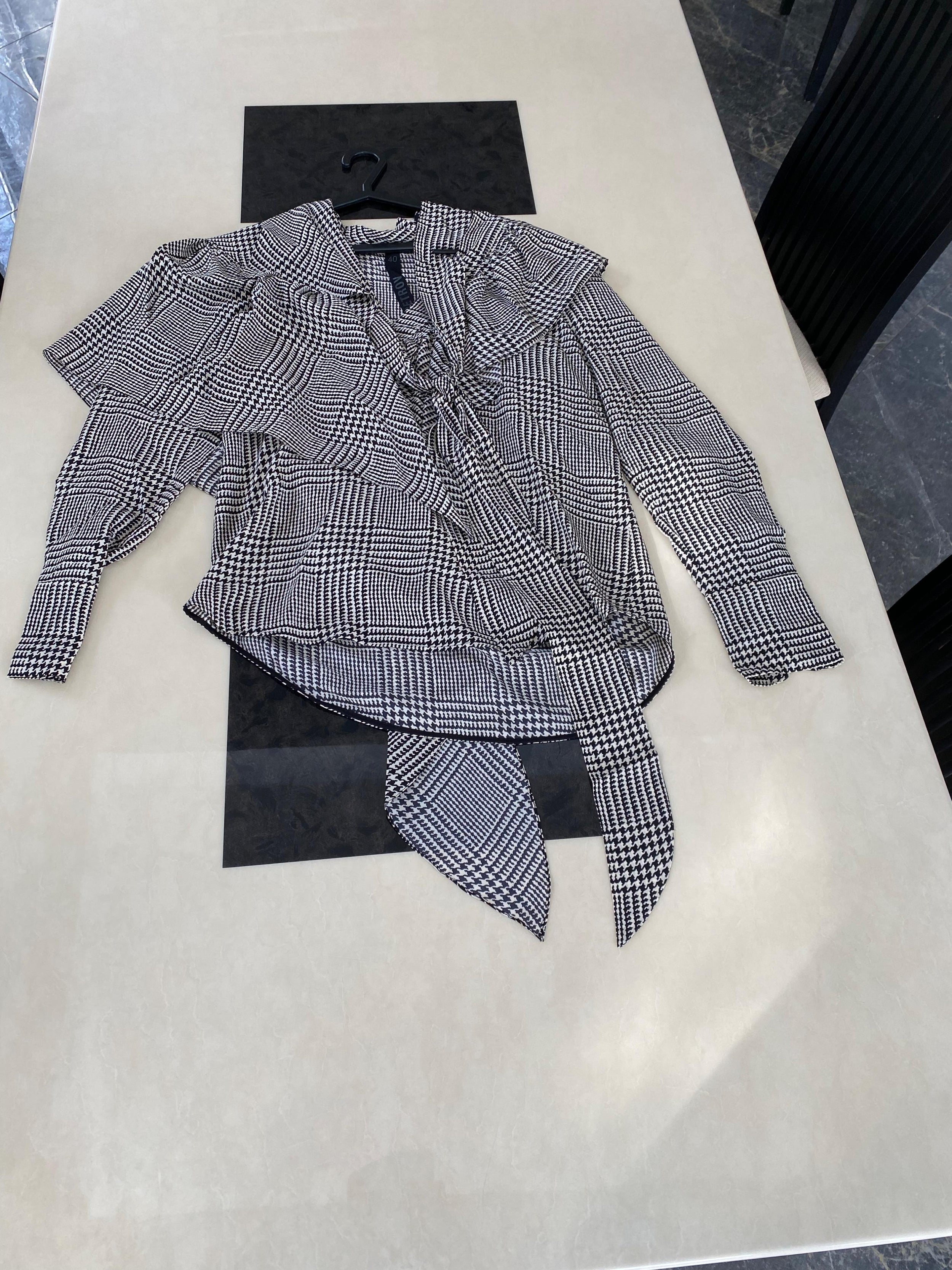 Prince of Wales Check Draped Blouse