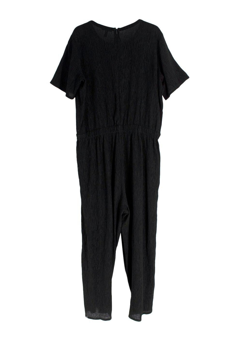 Eileen Fisher Black Woven Plissé Jumpsuit