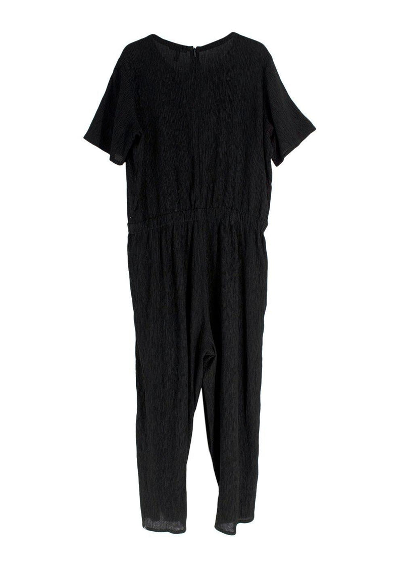 Eileen Fisher Black Woven Plissé Jumpsuit
