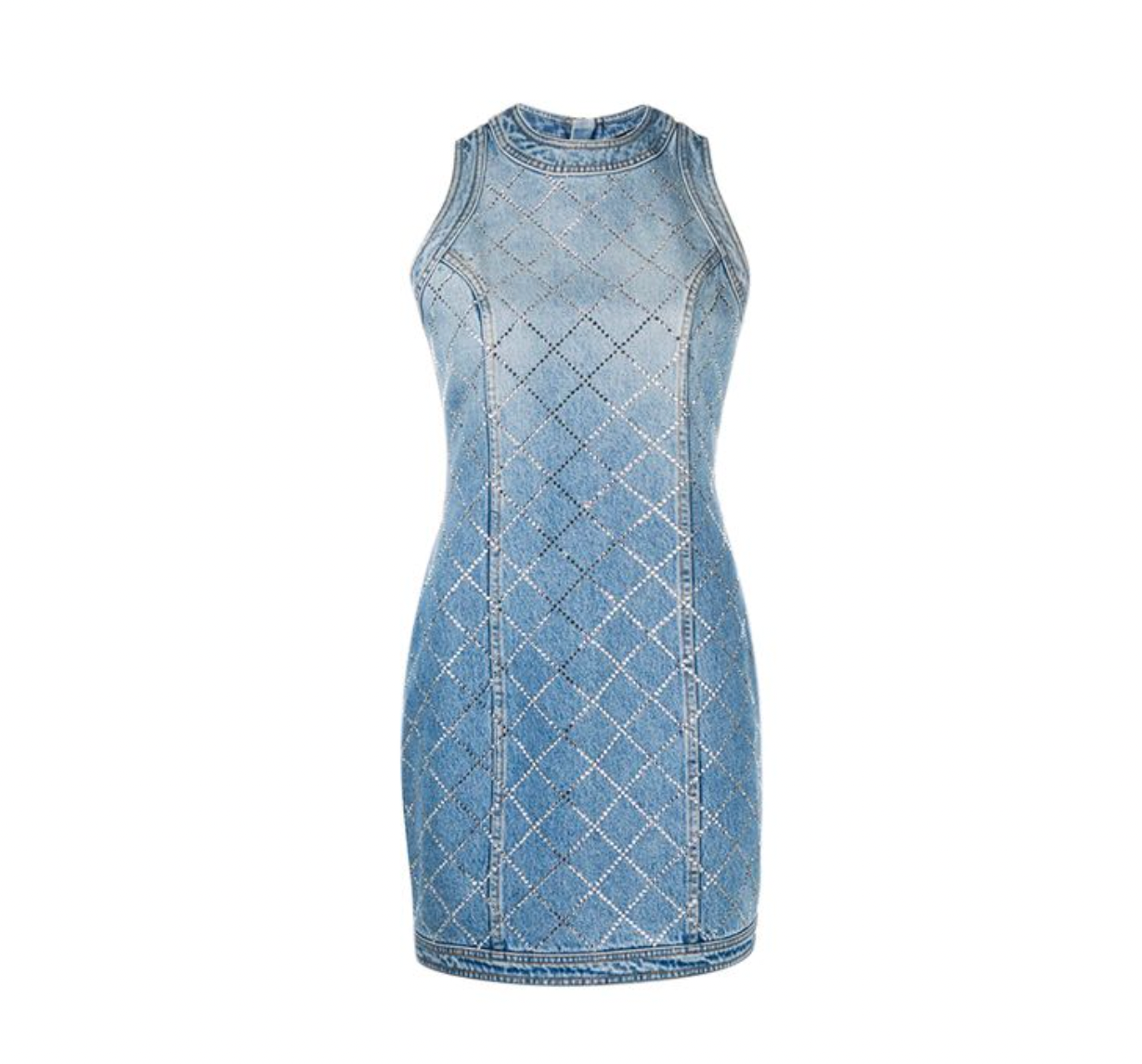Blue rhinestone embellished fitted denim dress