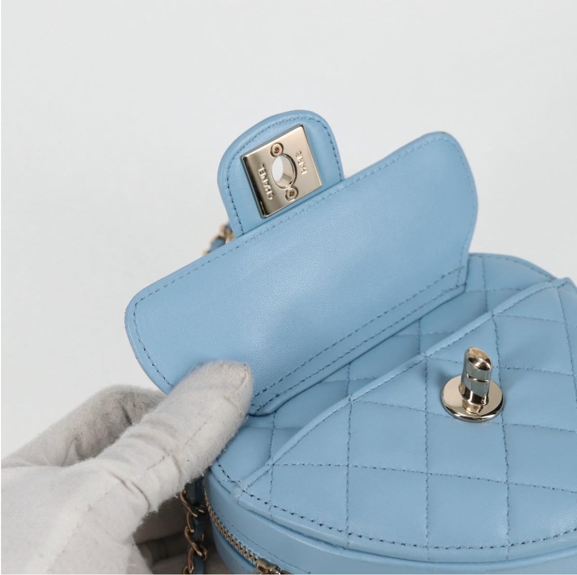 Chanel Pale Blue Quilted Leather Heart Crossbody Bag