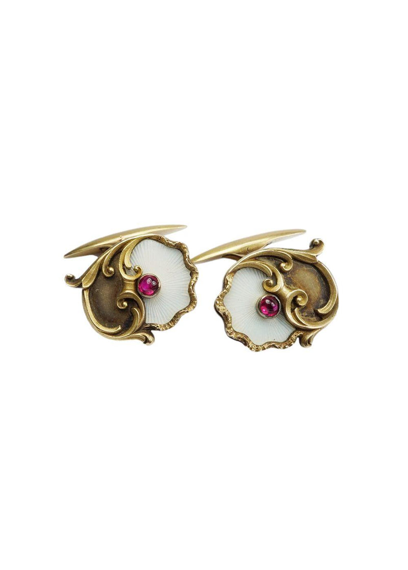 14k Gold Art Nouveau Antique Russian Ruby Cufflinks