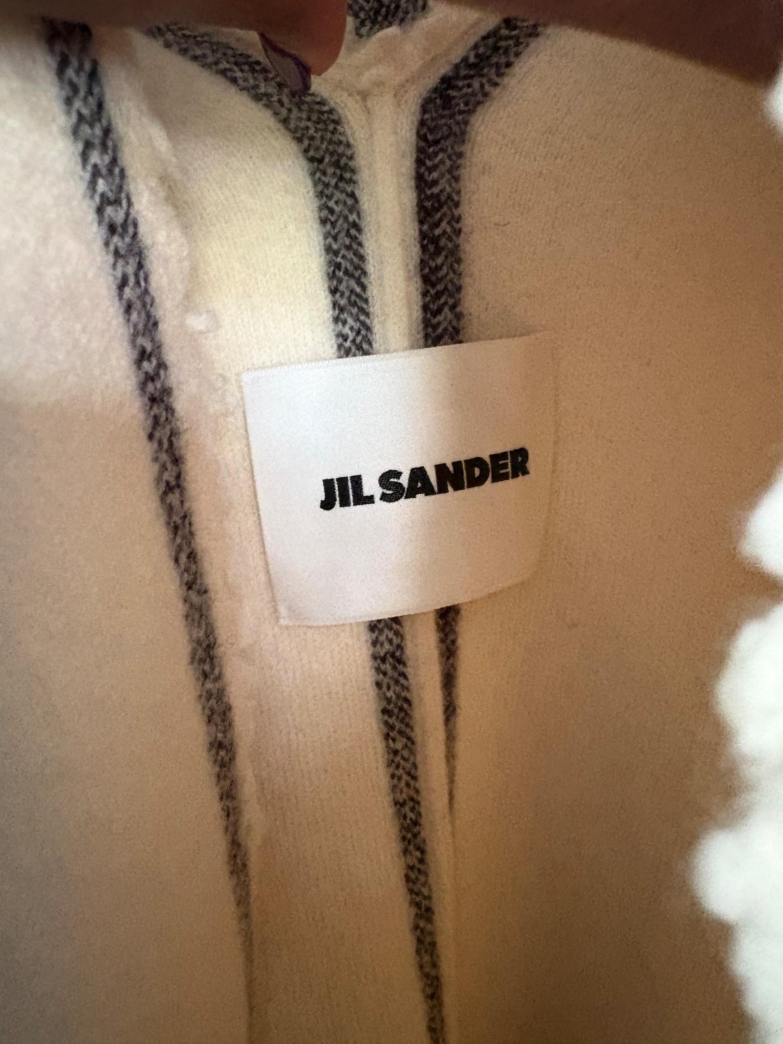 Jil Sander Cream Wool Cape with Black Trim
