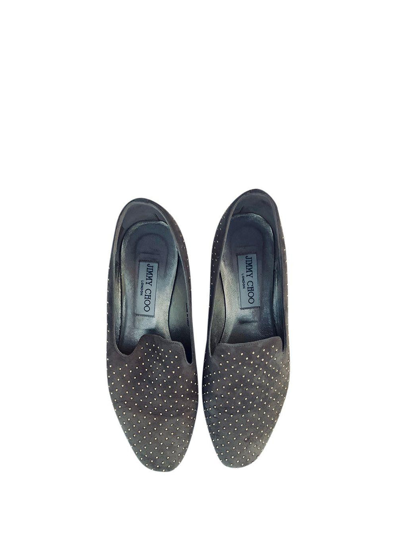 Taupe Studded Suede Loafers