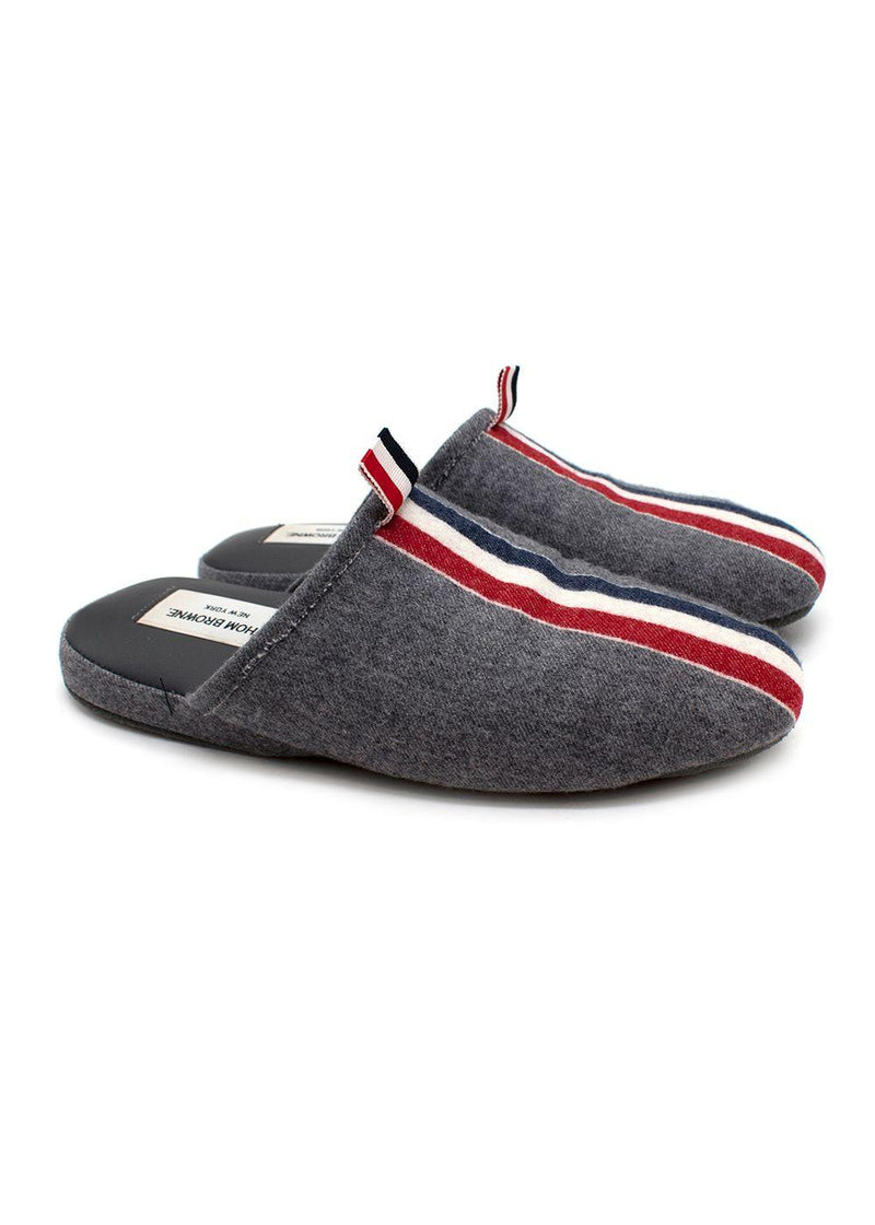 Grey 3 Bar Flannel Slippers
