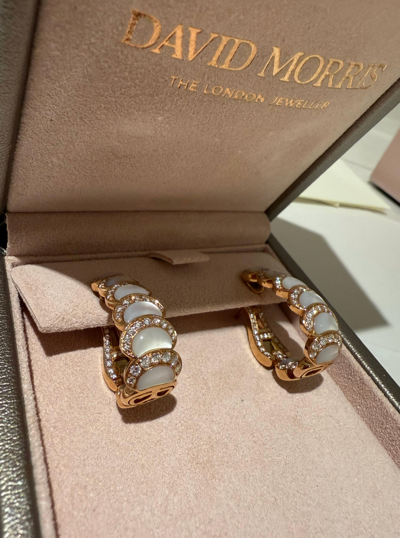 David Morris Diamond Set Mother Of Pearl Fortuna Earrings