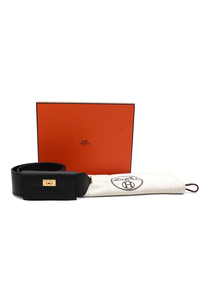 Hermes Black Kelly Pocket Bag Strap with Gold Hardware