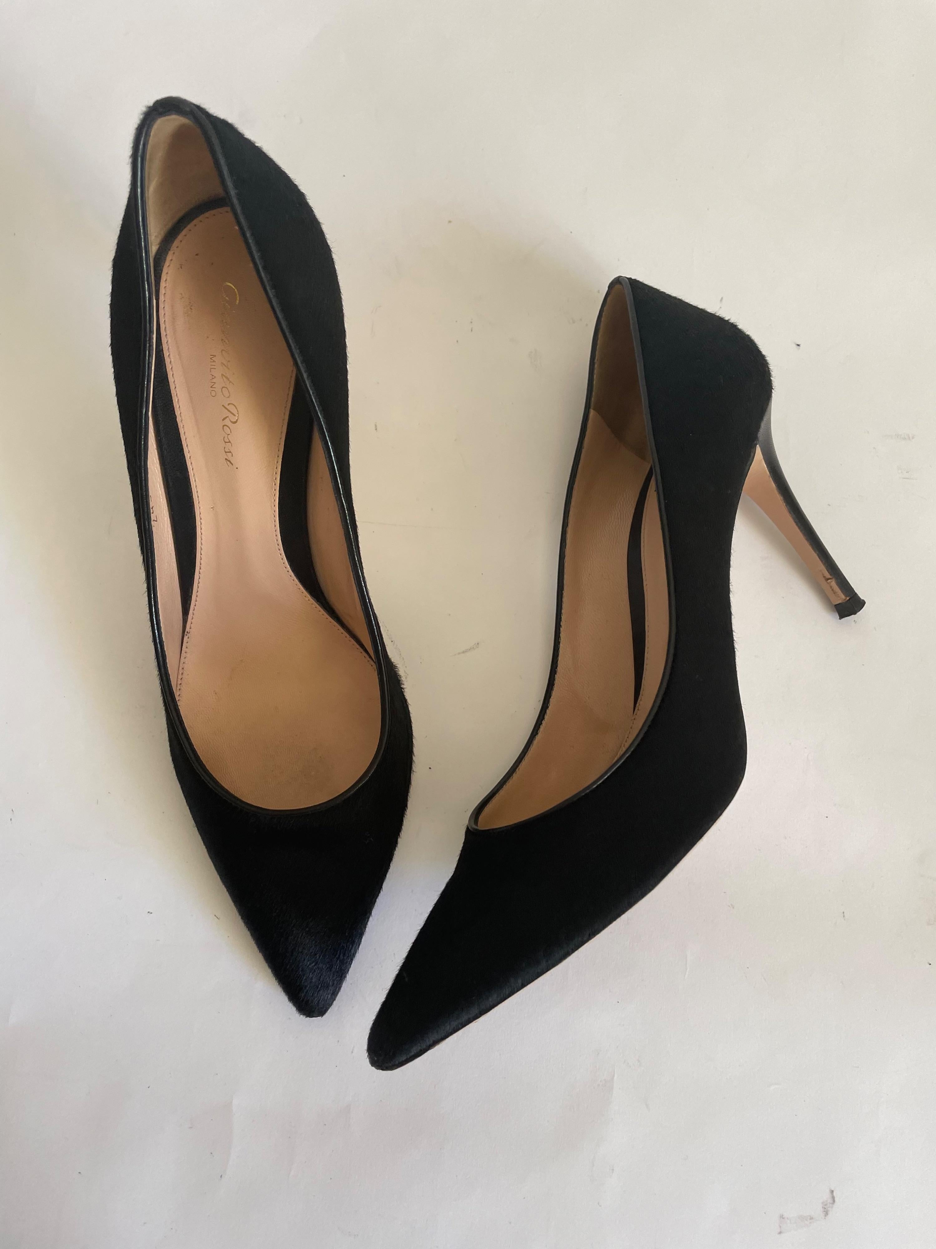 Black Pony Hair Pointed Toe Pumps