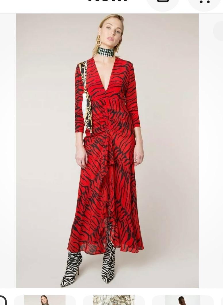 Red Tiger Print Midi Dress