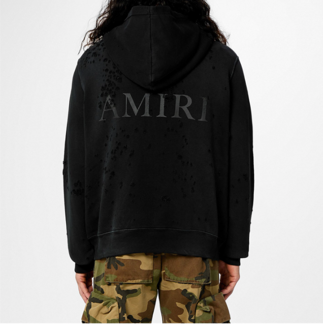 Amiri Black Distressed Shotgun Zip Hoodie SN24