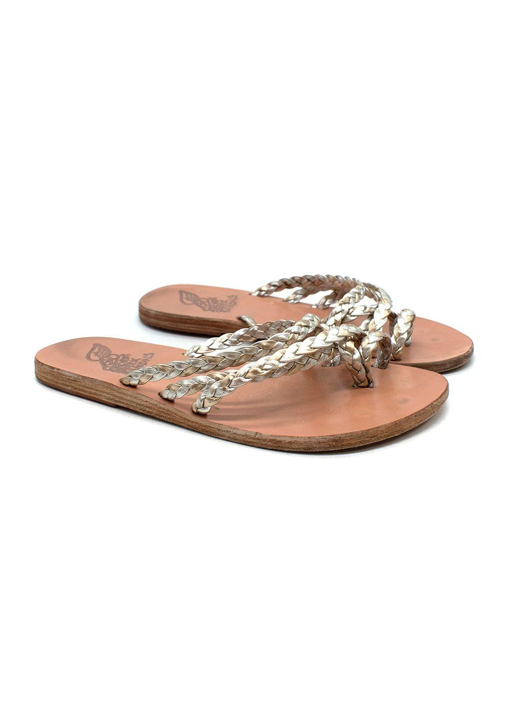 Ancient Greek Amalia Gold Leather Slide Sandals