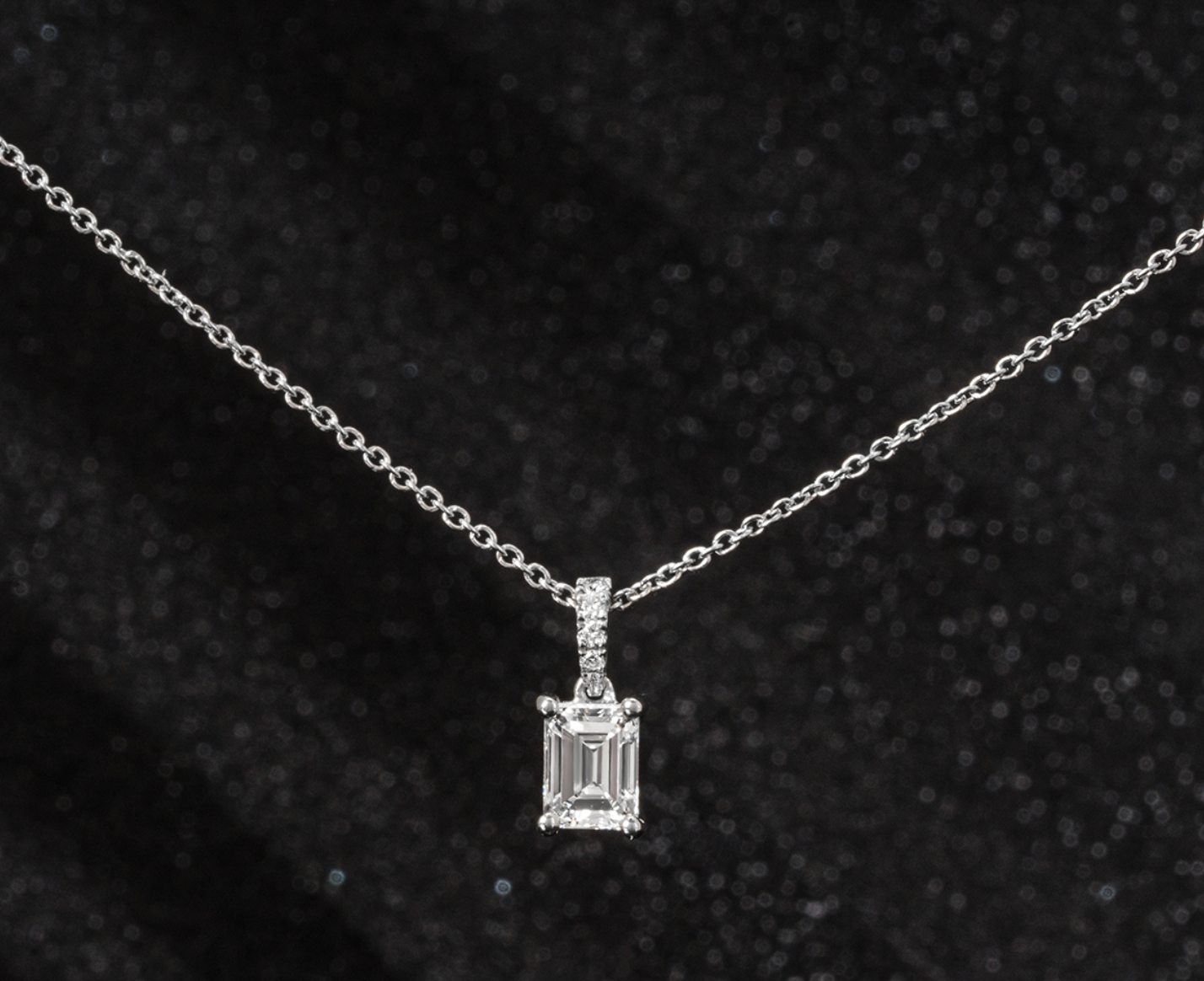White Gold Emerald Cut Diamond Necklace