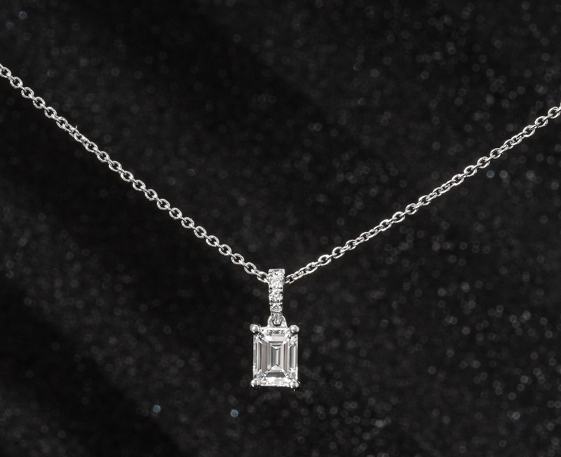 White Gold Emerald Cut Diamond Necklace