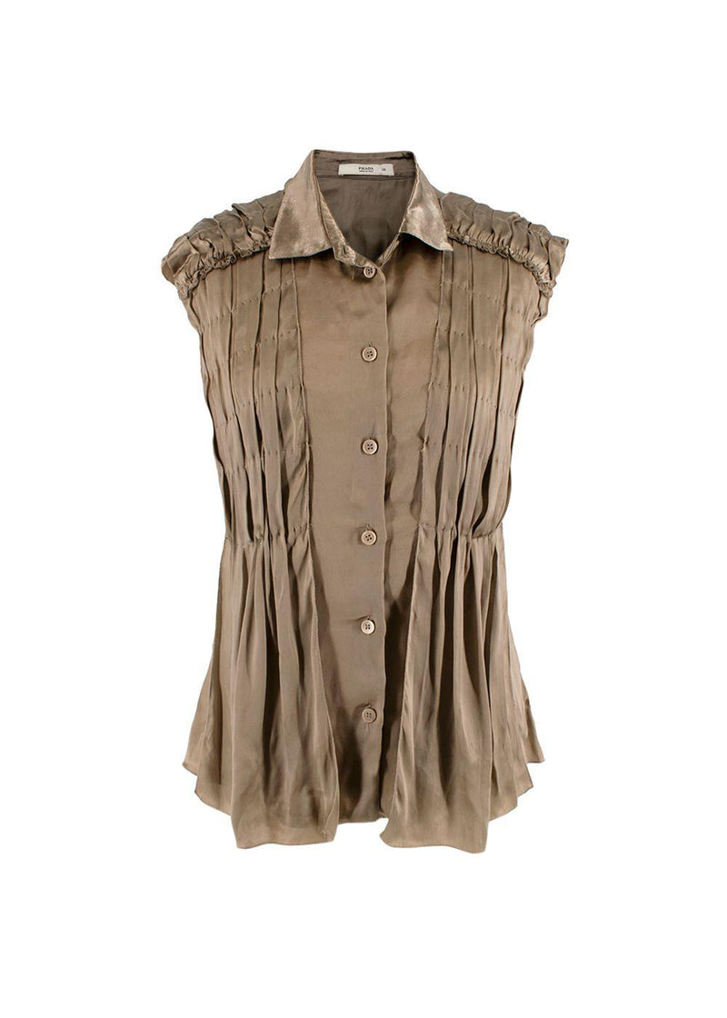 Pleated Silk Sleeveless Top