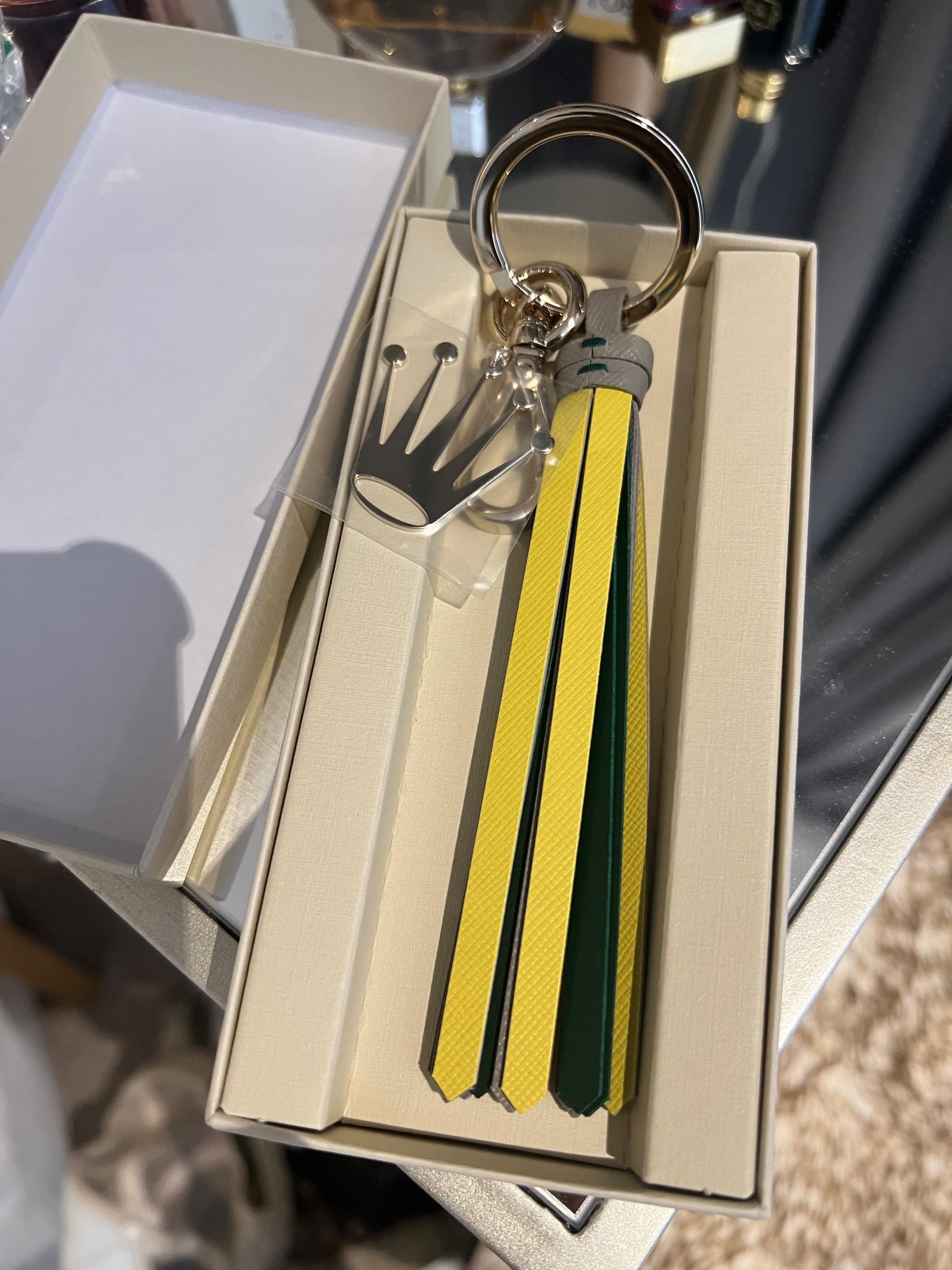 Rolex Yellow Leather Crown Tassel Keychain