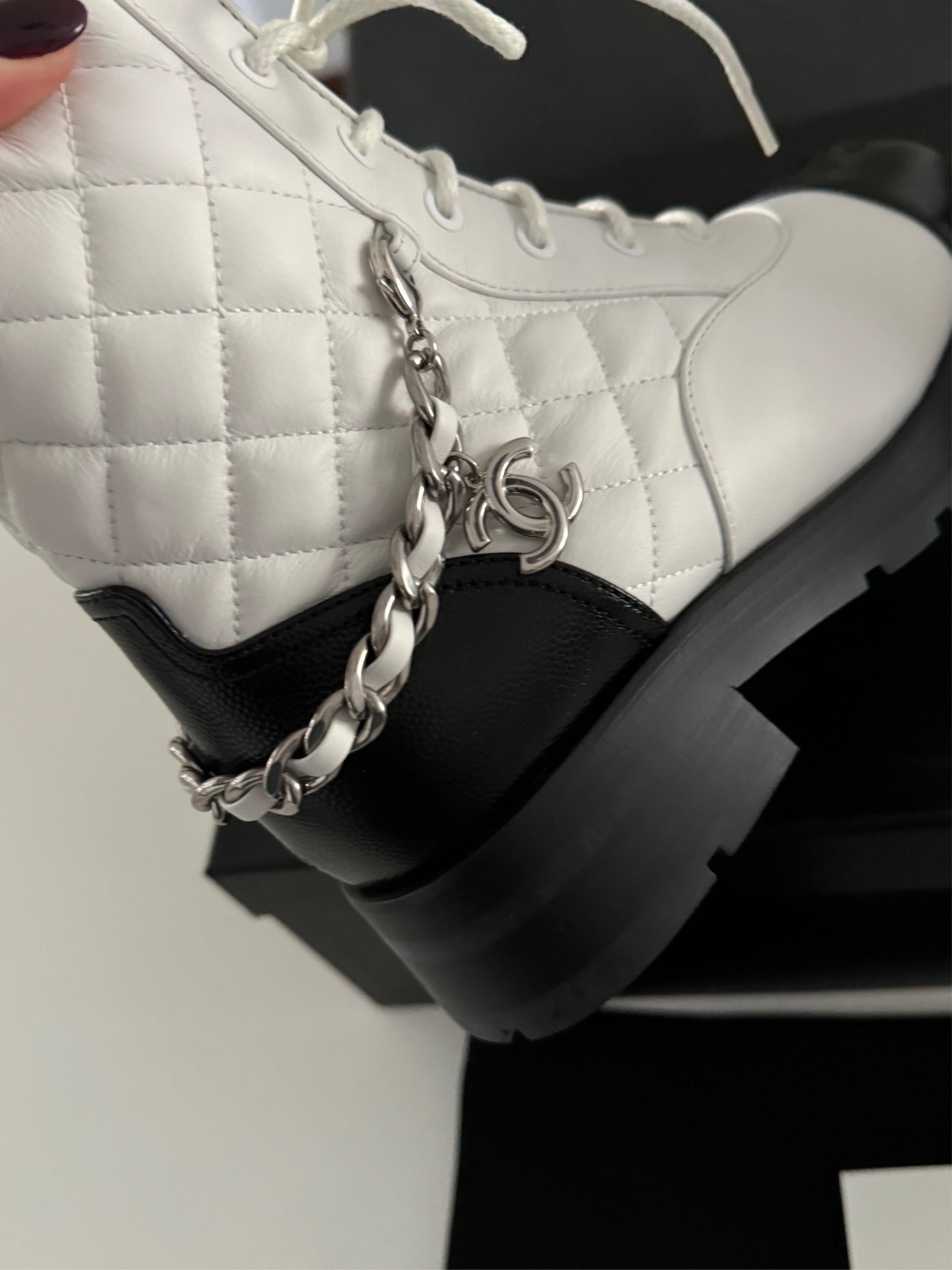 Chanel Quilted Leather Lace Up Boots