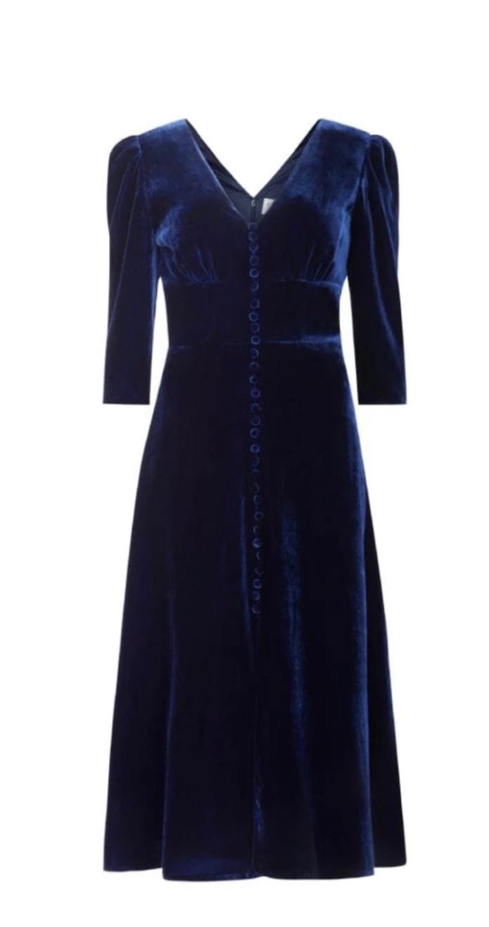 Saloni Blue Velvet Midi Dress
