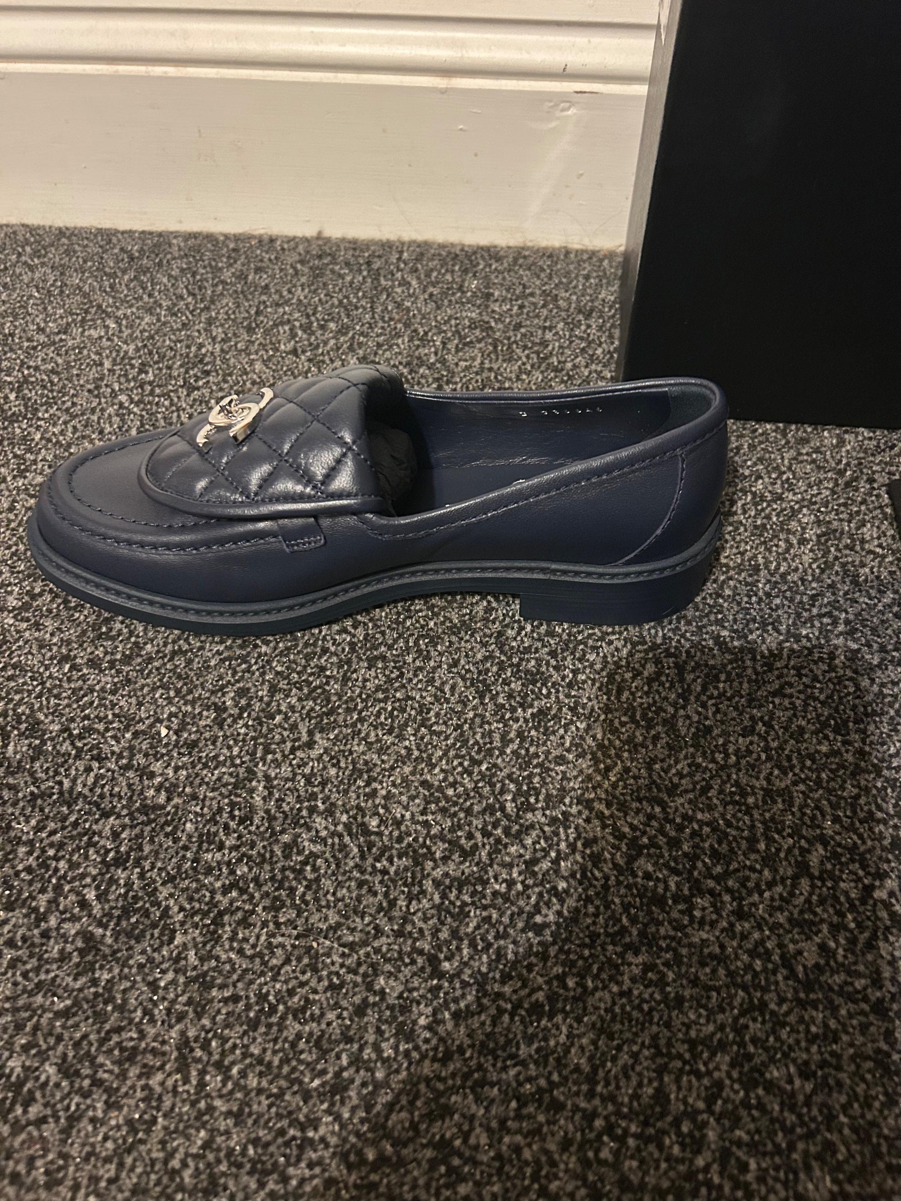 Chanel Navy Blue Leather Moccasins