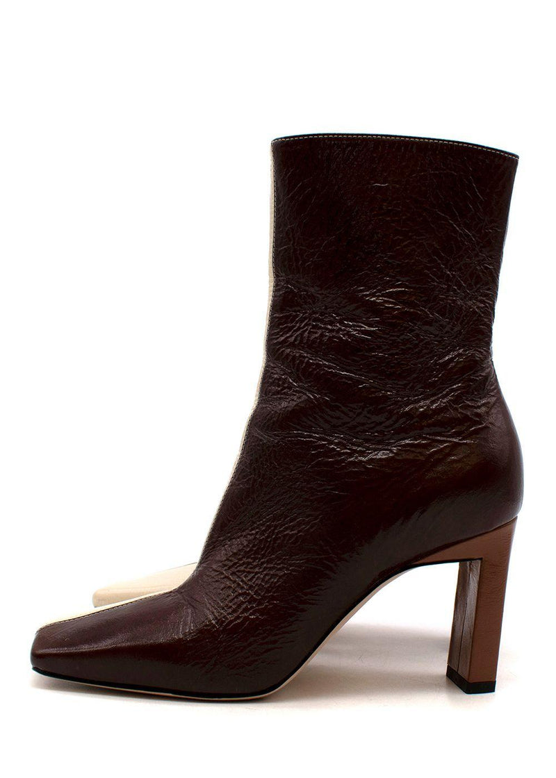 Isa Two-Tone Crinkle Patent Leather Ankle Boots
