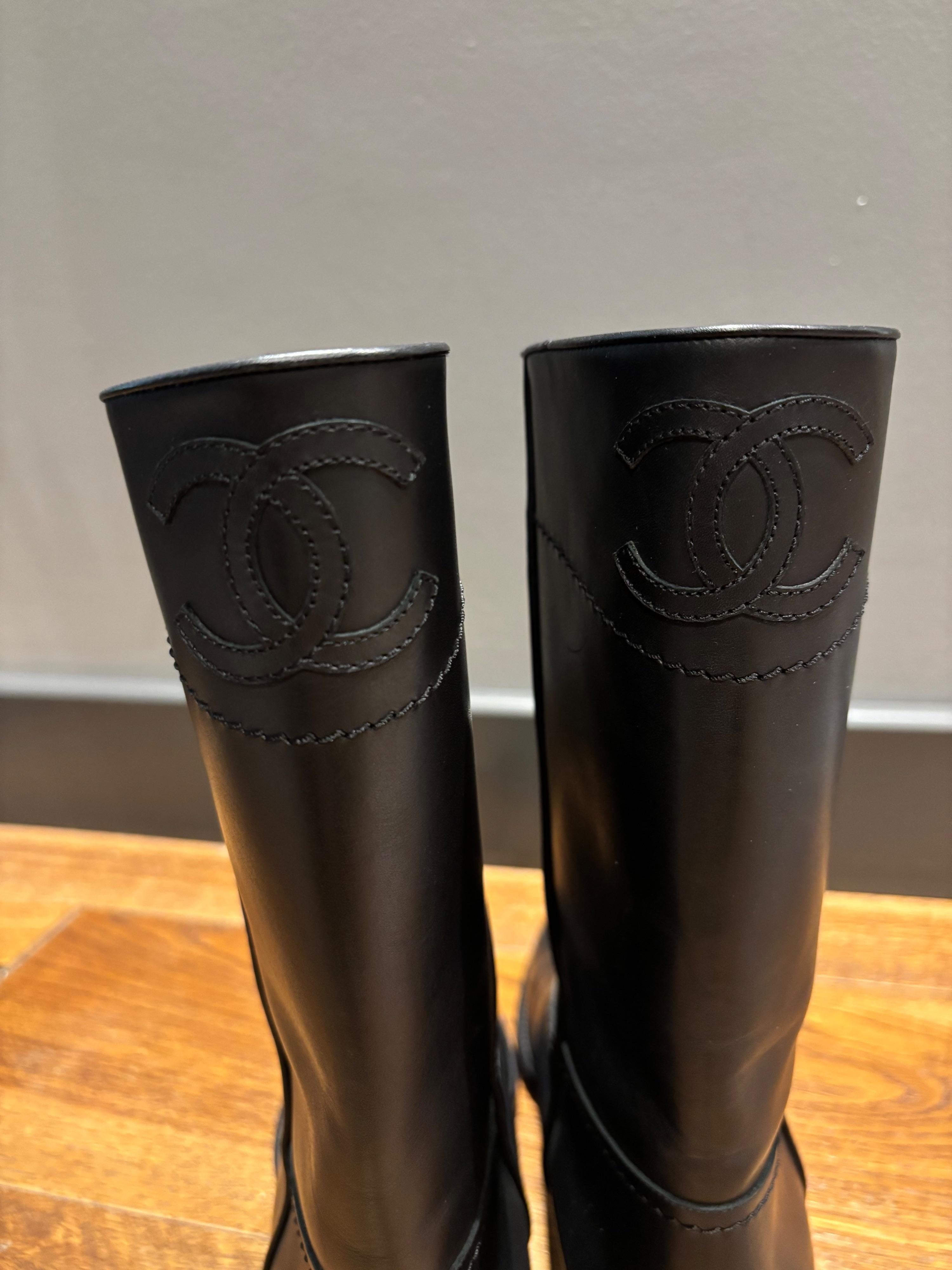 Chanel Black Leather CC Boots